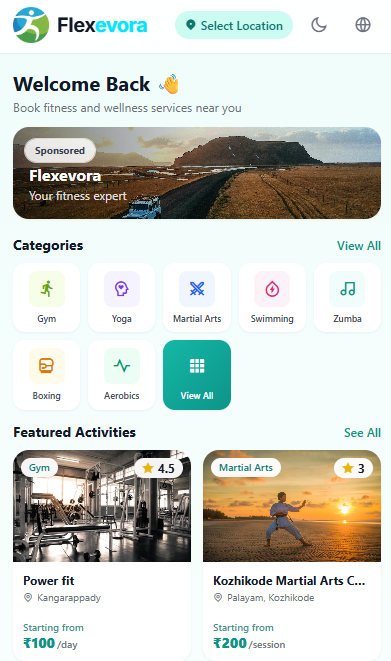 Flexevora mobile app interface